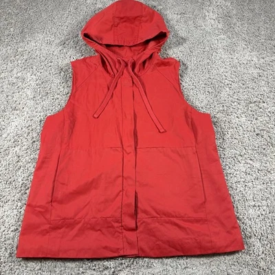 Chaleco con capucha rojo Eileen Fisher para mujer mediano de nailon forrado con botones Foto 1 de 4