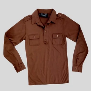 AMBASSADOR vintage boys size 12 shirt brown polo pockets military style retro - Picture 1 of 5