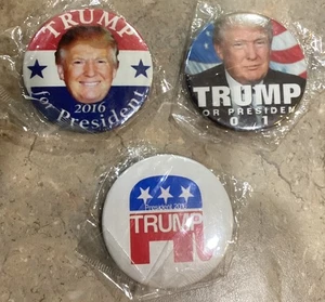 “TRUMP For President” 3 Pack CAMPAIGN BUTTONS 2016 (New Old Stock) - Picture 1 of 5