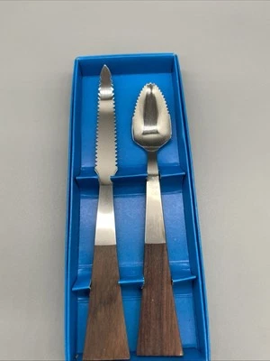 Grapefuit-Besteck 2-teilig Vintage mit Holzgriff gezackter Rand  - Bild 1 von 4