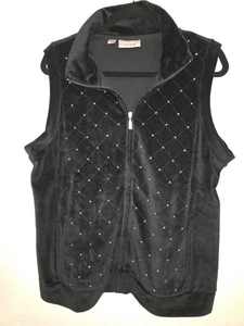 Quacker Factory Vest Womens L Black Velour Bling Quilt Grandma Glam Velvet Y2K - Picture 1 of 9