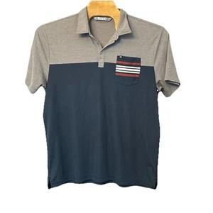 Travis Mathew Golf Polo Shirt Men XXL Pima Cotton Blend Navy Blue Pocket Striped - Picture 1 of 4