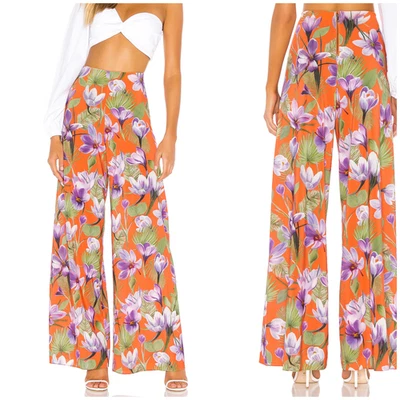 Pantalones Alice + Olivia $350 Athena Pierna Ancha Floral Palma Coral Talla 0 24w Foto 1 de 4