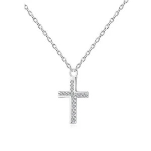 14K WEISSGOLD Finish über Echt Silber kleines Kreuz Halskette Christian Geschenk - Bild 1 von 1