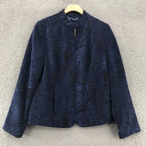 Veste Susan Graver femme extra petite bleu marine velours cachemire poches zippées complètes - Photo 1/10