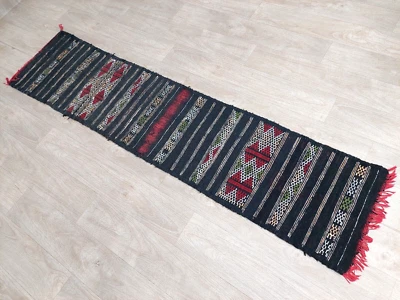 Vintage Berber Wolle Läufer Teppich Marokkanisch Handarbeit Schwarz Tribal Ke... - Bild 1 von 4