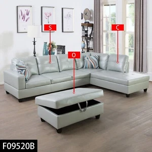 Silver Green Semi PU Synthetic Leather 3-Piece Couch Living Room Sofa Set-F09520 - Picture 1 of 7