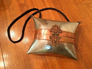 Vintage 1930s Copper and Brass Pillow Purse with Black Velvet Lining - Picture 1 of 4