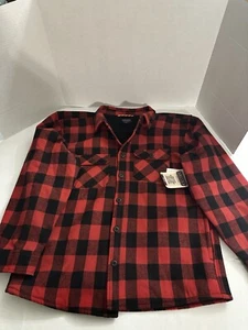Smith's Workwear Flannel Shirt Jacket 2XL Red/Black Plaid Sherpa Lined Fleece - Picture 1 of 6