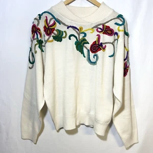 Premiere Editions VTG Sweater Floral Embroidered Size XL 80’s 90's Cottagecore - Picture 1 of 5
