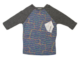 LuLaRoe Sloan Kids Size 4 - Design on Blue with Gray Heather Sleeves - #3706 - Picture 1 of 1