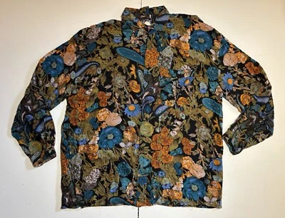 Vtg Cafe Styled In Italy 80s Button Down Shirt Sz 1 Floral AOP Casual Party USA - Image 1 of 4