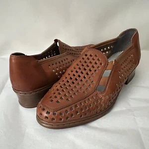 Rieker Antistress Slip-On Heeled Loafers Perforated Leather Women's 5.5 Brown - Picture 1 of 12