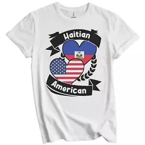 Haitian American Hearts USA Flag Haiti Flag T-Shirt - Picture 1 of 3