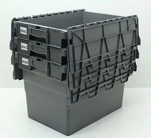 Used 3 x Large Heavy Duty Plastic Storage Box Boxes With Folding Lids Free P&P - Picture 1 of 8