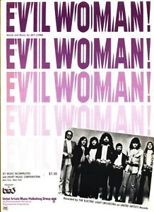 ELECTRIC LIGHT ORCHESTRA EVIL WOMAN SHEET MUSIC-PIANO/V/GUITAR/CHORDS-1975-ELO!!
