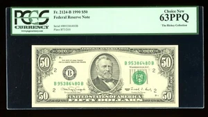 DBR 1990 $50 FRN New York Fr. 2124-B PCGS 63 PPQ Serial B95386480B - Picture 1 of 2