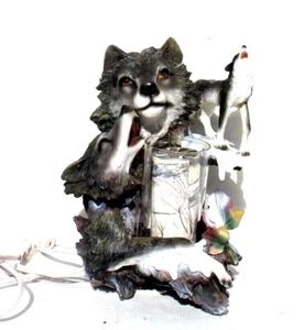 Vintage HOWLING WOLFPACK RESIN FIGURINE WOLF WOLVES Spinning Lamp NOS - Picture 1 of 5