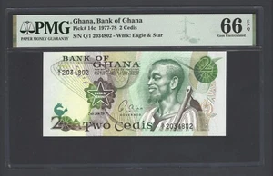 Ghana 2 Cedis 2-1-1977 P14c Uncirculated Graded 66 - Picture 1 of 2