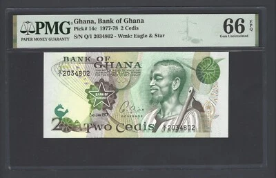 Ghana 2 Cedis 2-1-1977 P14c Uncirculated Graded 66 - Image 1 of 2