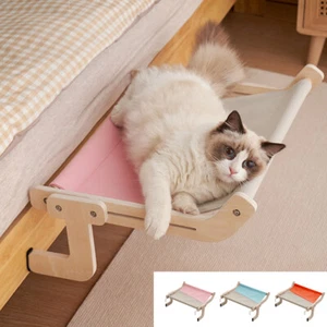 Window Perch Hanging Bed for Cats and Dogs Wooden Assembly Hammock Bed Fabric  - Picture 1 of 18
