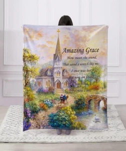 Amazing Grace Cathedral Church Christian Hymn Faux Fur Throw Blanket Super Soft - Picture 1 of 2
