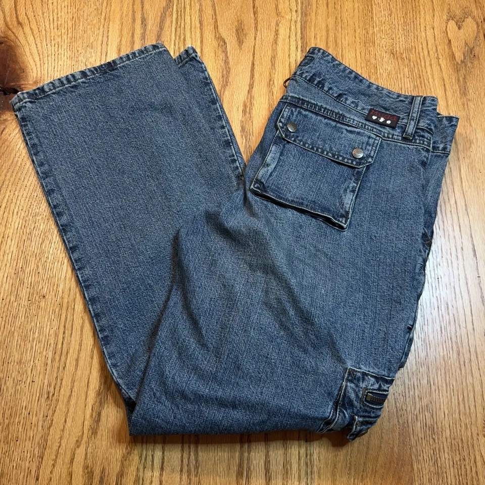 VINTAGE Y2K Mudd Jeans Size 13  Blue Denim Baggy Straight Buttons Zippers - Image 1 of 4