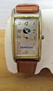 BANK OF BOSTON: Men's Gold Tone Tankard Watch ~ with Brown Leather Strap  (800) - Picture 1 of 8