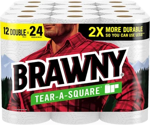 Brawny Tear-A-Square Paper Towels, 12 Double Rolls = 24 Regular Rolls, 3 Sheet S - Picture 1 of 7