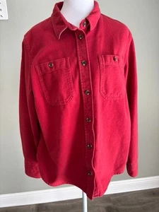LL Bean Womens Red Double Pockets Classic Long Sleeve Button Up Shirt Size M P - Picture 1 of 14