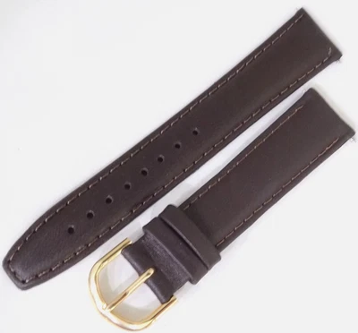 7 3/4" 197mm Long Timex 18mm Brown Padded Leather Watch Band Gold Tone Buckle - Image 1 of 4