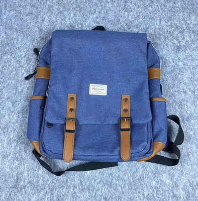 Рюкзак для ноутбука Modoker винтажный 15 дюймов с зарядкой через USB синий/коричневый кожаный - Изображение 1 из 4