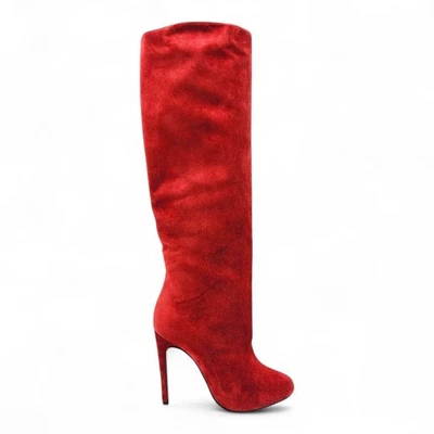Christian Louboutin Vitish 100 Suede Knee-High Boots Red EU 37.5 US 7 $1995 - Image 1 of 4