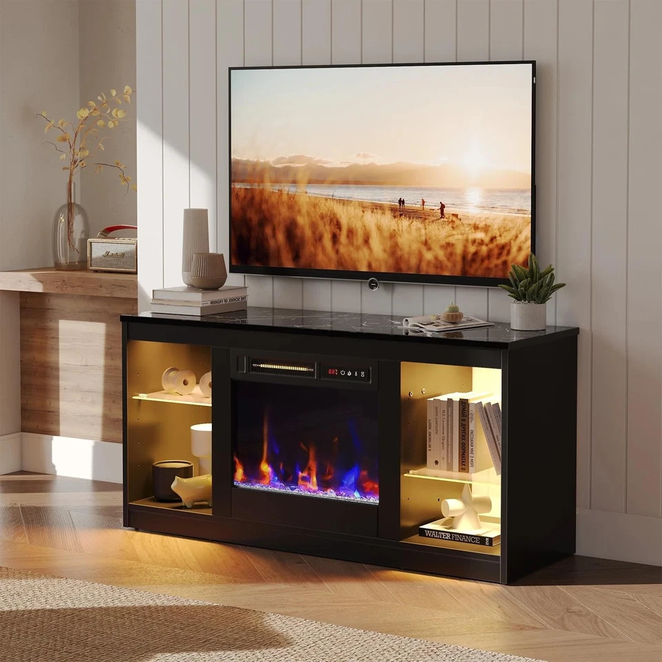 Bestier BST2401103G-W Modern Electric Fireplace TV Stand for TVs up to 55" with