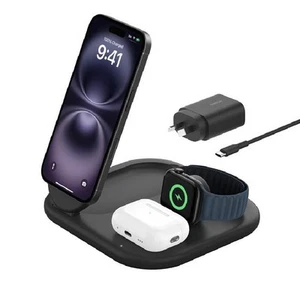 Belkin BoostCharge 3-in-1 Magnetic Foldable Wireless Charger 15W With Qi2 - Blac - Picture 1 of 1