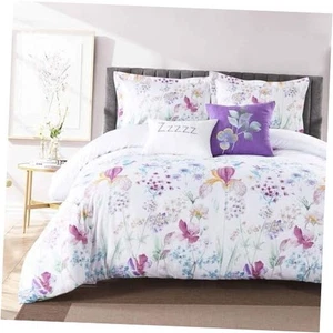 Size Floral Comforter Set, White Queen White Purple Blue Floral Comforter Set - Picture 1 of 7