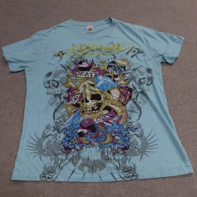 Vintage Ed Hardy Shirt 2XL Double Sided Skull Bling Death Glory Made in USA Y2K - Image 1 of 4