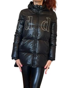 ADD CIRE DOWN PUFFER COAT BLACK PARKA HI LO LOGO HOODED GIRL'S L WOMENS SMALL - Picture 1 of 23