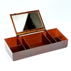 Vintage Faux Tortoiseshell Lucite Vanity Makeup Organizer Flip Mirror 12" - Picture 1 of 16