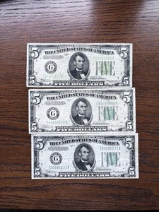 1934 - A 5 $ FEDERAL RESERVE NOTE -sold As 1 Each - Bild 1 von 6