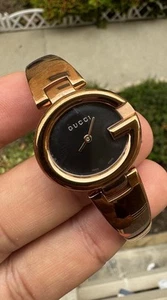 Gucci Watch Ladies Swiss Designer GUCCISSIMA Rose Gold Tone Bangle New Battery - Picture 1 of 8