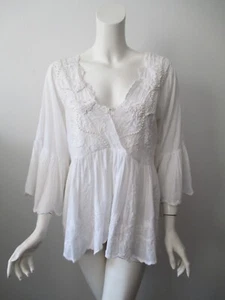 Blusa Top Transparente Antica Sartoria por Giancomo Cirque Blanco Bordado Cuentas M - Imagen 1 de 11