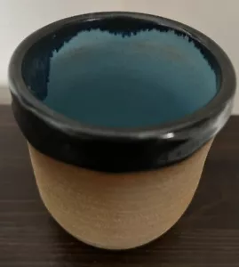 Handmade Pottery Tea Bowl Matcha Chawan Terracotta Bright Blue Glaze Signed JB - Picture 1 of 5