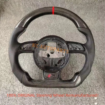 Volante personalizado de cuero perforado de fibra de carbono línea blanca para Audi A4 RS6 Foto 1 de 4