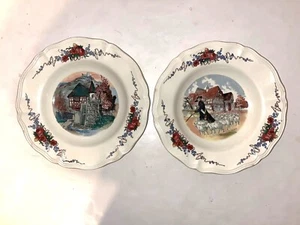 Par de platos de cena franceses Obernai Sarreguemines 9 pulgadas decoración alsaciana - Imagen 1 de 8
