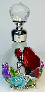 Neu Luxus Vintage Sammlerstück Glas Parfüm Flasche roter Schmetterling & Blumen - Bild 1 von 5