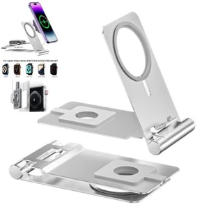 Foldable Aluminum MagSafe Charger Mount Desk Stand for iPhone Apple Watch Tablet - Picture 1 of 12