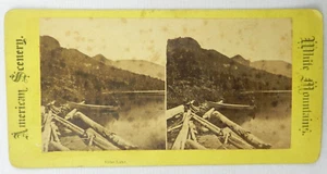 Man in Fishing Boat Stuck on Log - Echo Lake, NH - Stereoview Card - Stereoscope - Picture 1 of 3