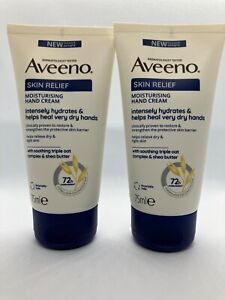 2 x Aveeno Skin Relief Hand Cream Helps Heal Very Dry Hands Shea Butter 75ml