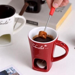 Chocolate Fondue Mugs,Ceramic Chocolate Fondue Coffee Cup with Fork Melting Mug\ - Bild 1 von 19